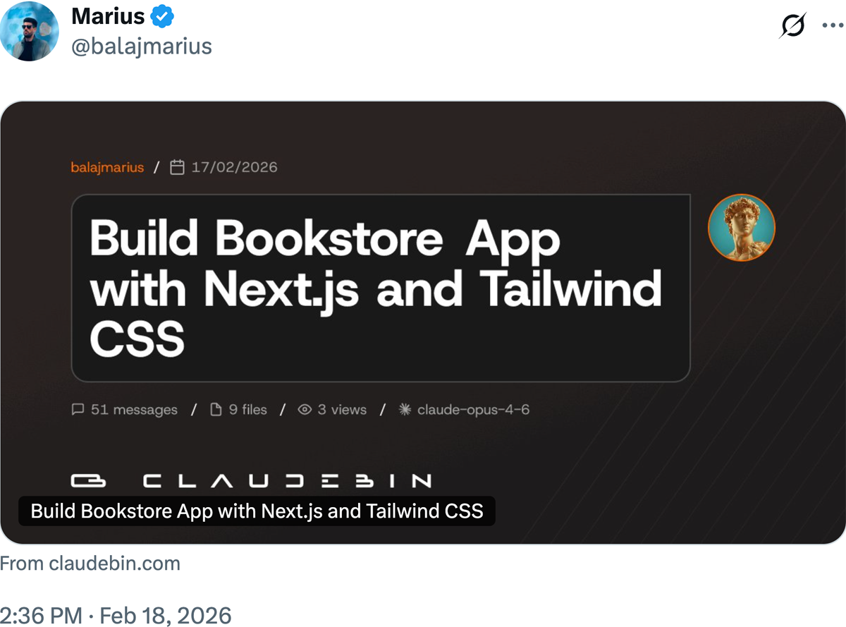 Open Graph preview of a Claudebin session on X