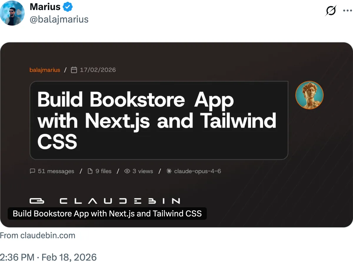 Open Graph preview of a Claudebin session on X